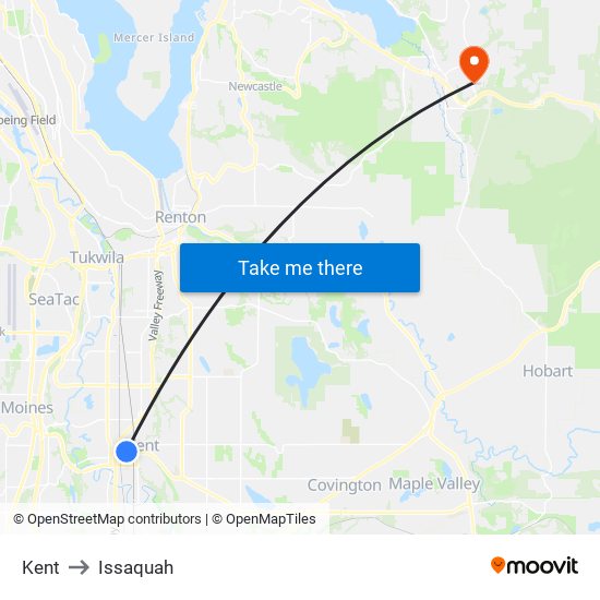 Kent to Issaquah map