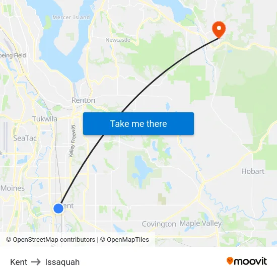 Kent to Issaquah map