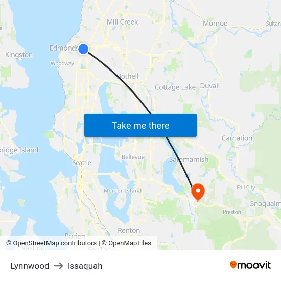 Lynnwood to Issaquah map