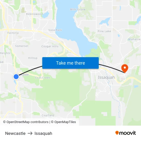 Newcastle to Issaquah map