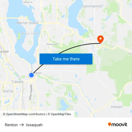 Renton to Issaquah map