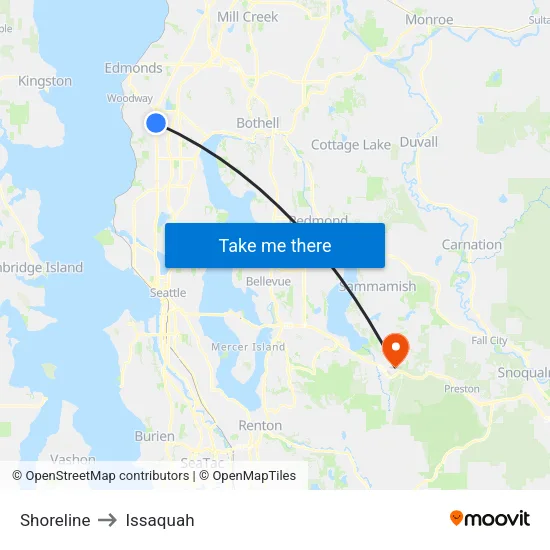 Shoreline to Issaquah map