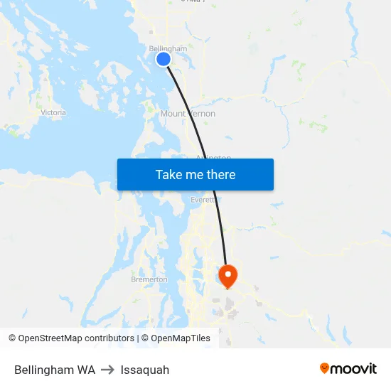 Bellingham WA to Issaquah map