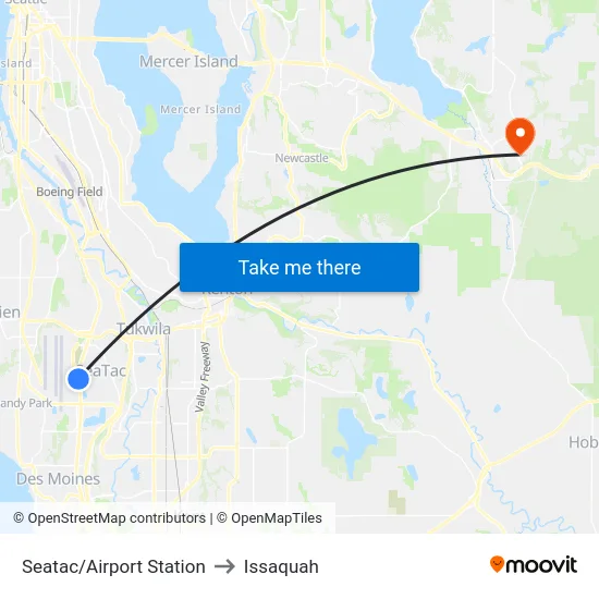Seatac/Airport Station to Issaquah map