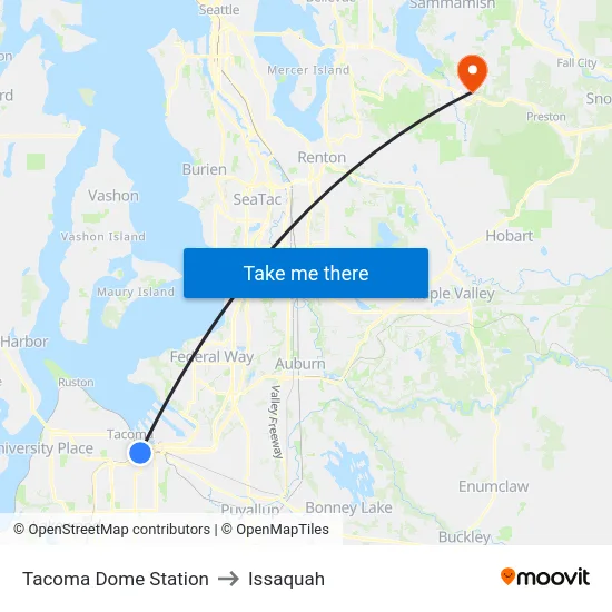 Tacoma Dome Station to Issaquah map