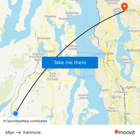 Allyn to Kenmore map