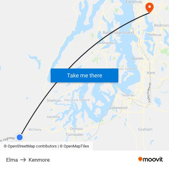 Elma to Kenmore map