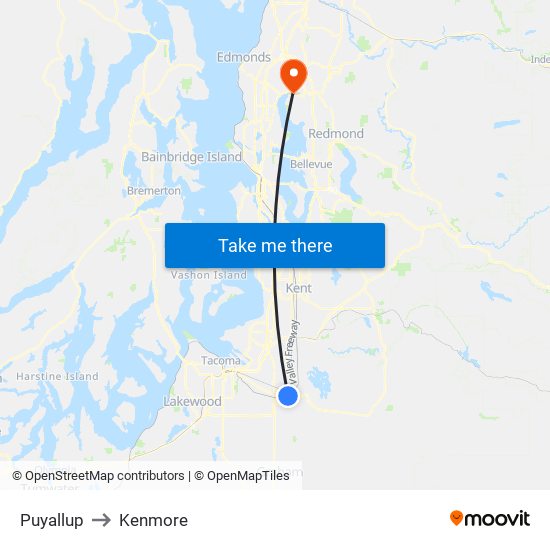 Puyallup to Kenmore map