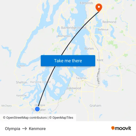 Olympia to Kenmore map
