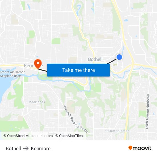 Bothell to Kenmore map
