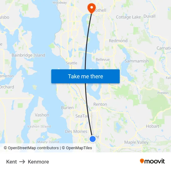 Kent to Kenmore map