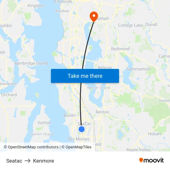 Seatac to Kenmore map