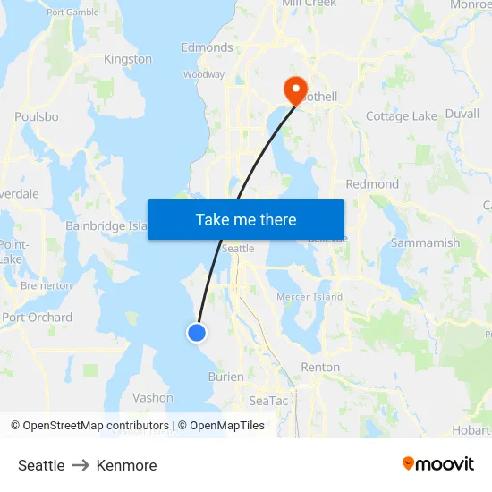 Seattle to Kenmore map