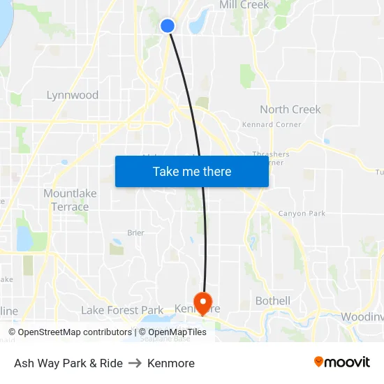 Ash Way Park & Ride to Kenmore map