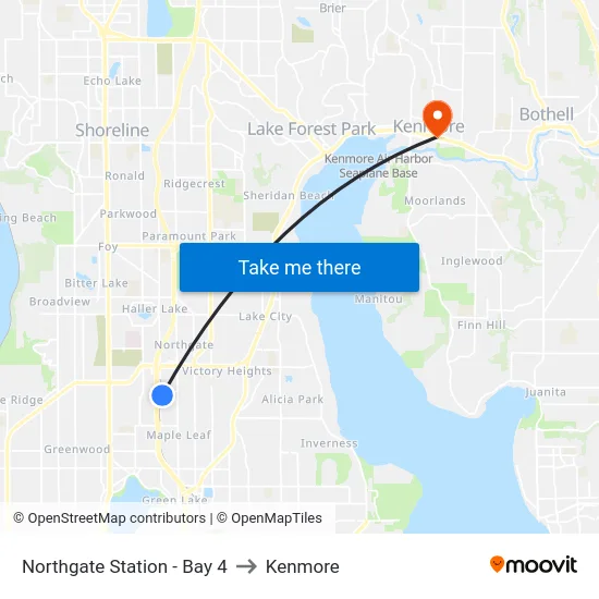 Northgate Station - Bay 4 to Kenmore map