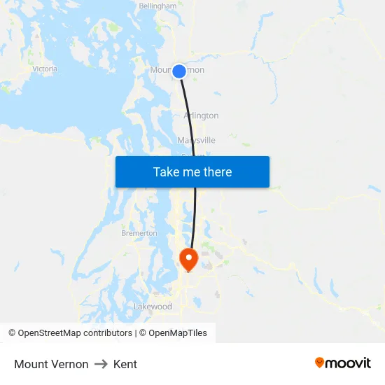 Mount Vernon to Kent map
