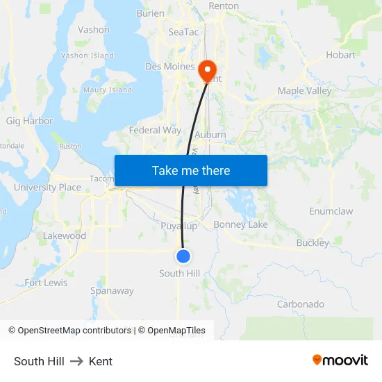 South Hill to Kent map