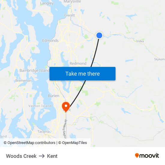 Woods Creek to Kent map