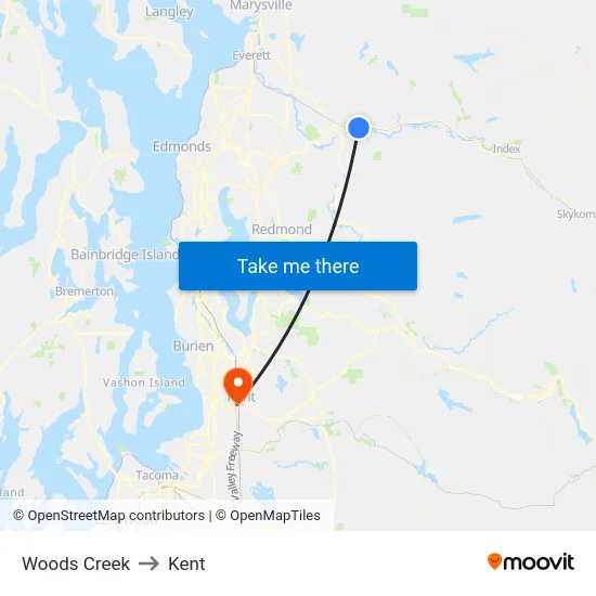 Woods Creek to Kent map