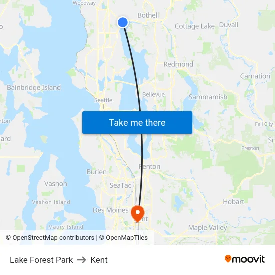 Lake Forest Park to Kent map