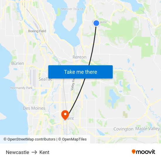 Newcastle to Kent map