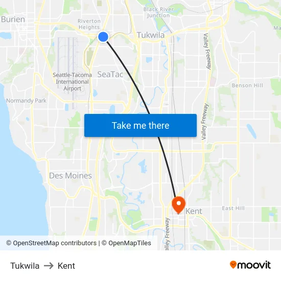 Tukwila to Kent map