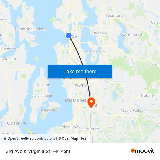 3rd Ave & Virginia St to Kent map
