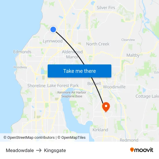 Meadowdale to Kingsgate map