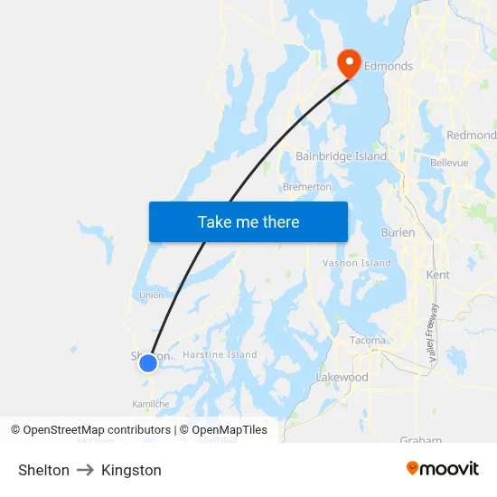 Shelton to Kingston map