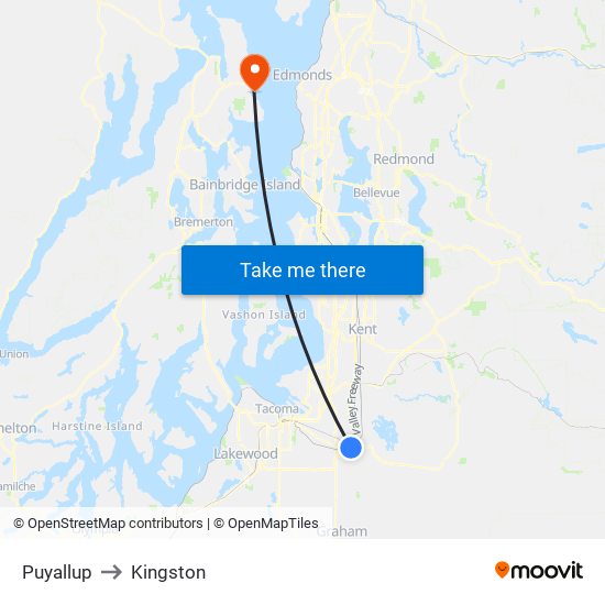 Puyallup to Kingston map