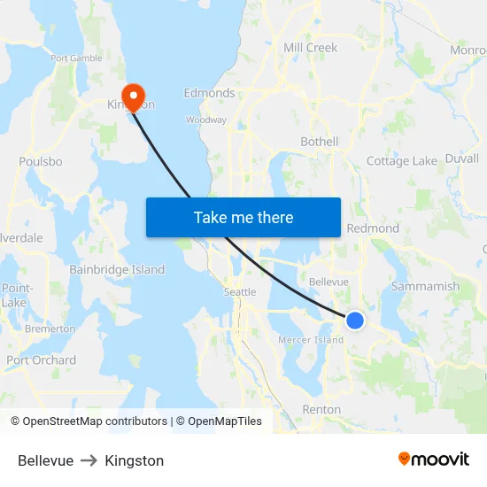 Bellevue to Kingston map