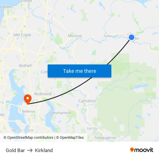 Gold Bar to Kirkland map