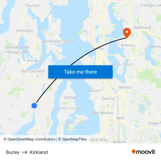 Burley to Kirkland map