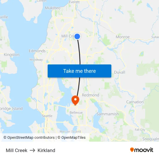 Mill Creek to Kirkland map
