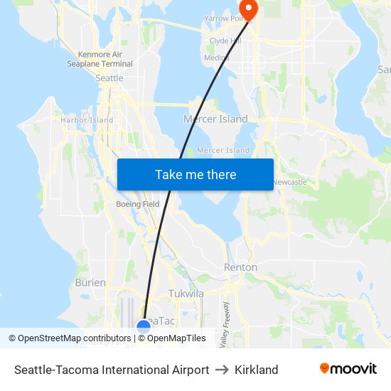 Seattle-Tacoma International Airport to Kirkland map