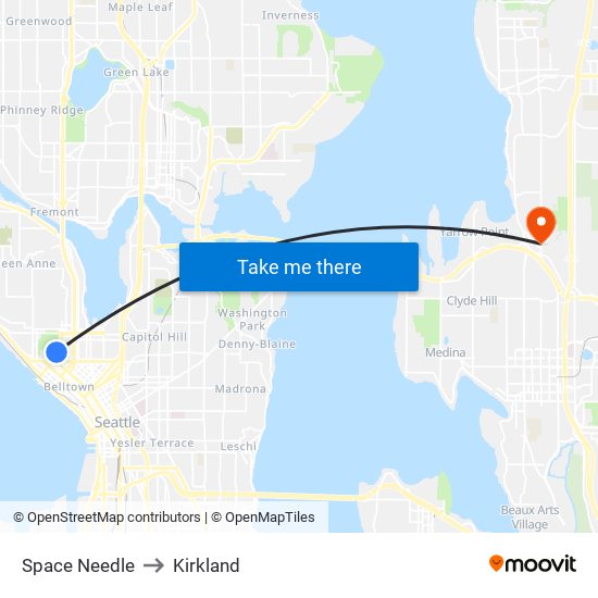 Space Needle to Kirkland map