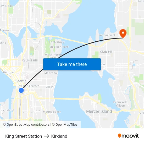 King Street Station to Kirkland map
