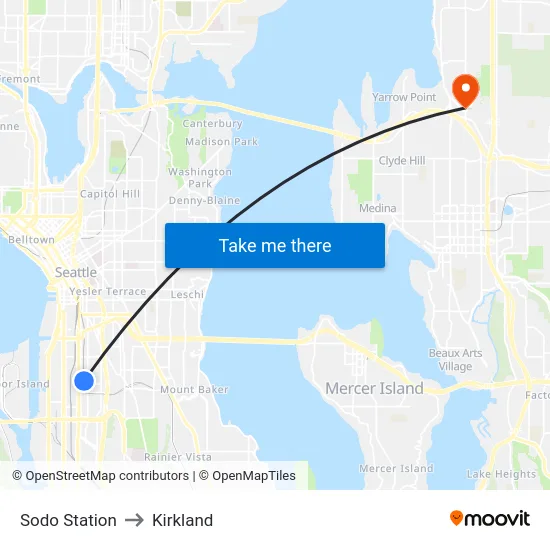 Sodo Station to Kirkland map