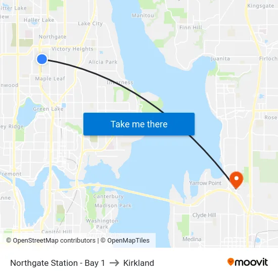 Northgate Station - Bay 1 to Kirkland map