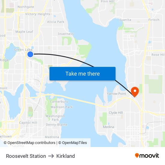 Roosevelt Station to Kirkland map