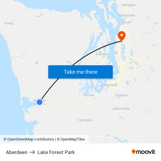 Aberdeen to Lake Forest Park map