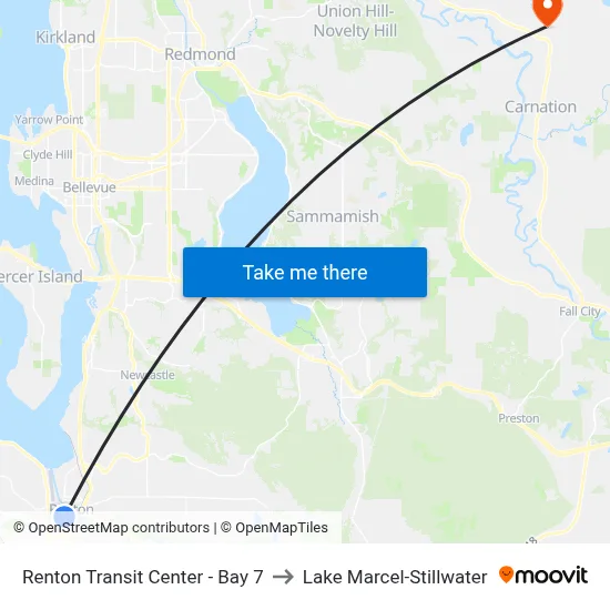 Renton Transit Center - Bay 7 to Lake Marcel-Stillwater map