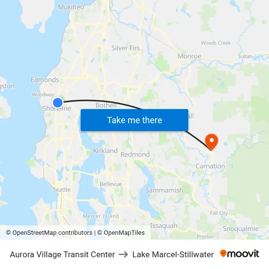 Aurora Village Transit Center to Lake Marcel-Stillwater map