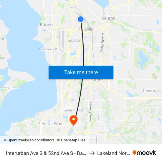 Interurban Ave S & 52nd Ave S - Bay 1 to Lakeland North map