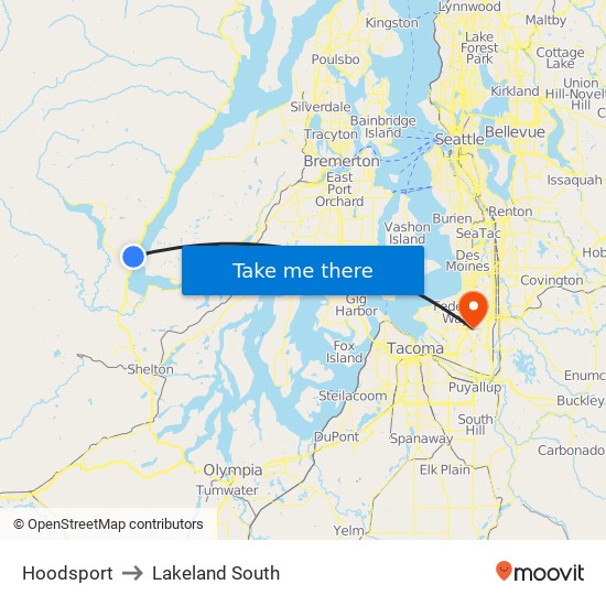 Hoodsport to Lakeland South map