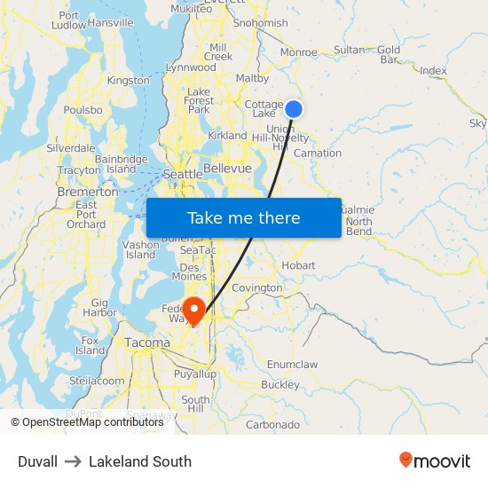 Duvall to Lakeland South map