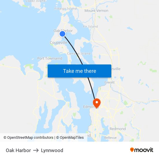 Oak Harbor to Lynnwood map