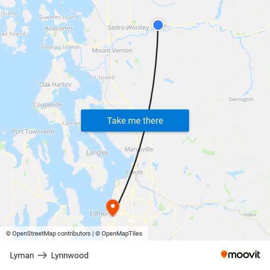 Lyman to Lynnwood map