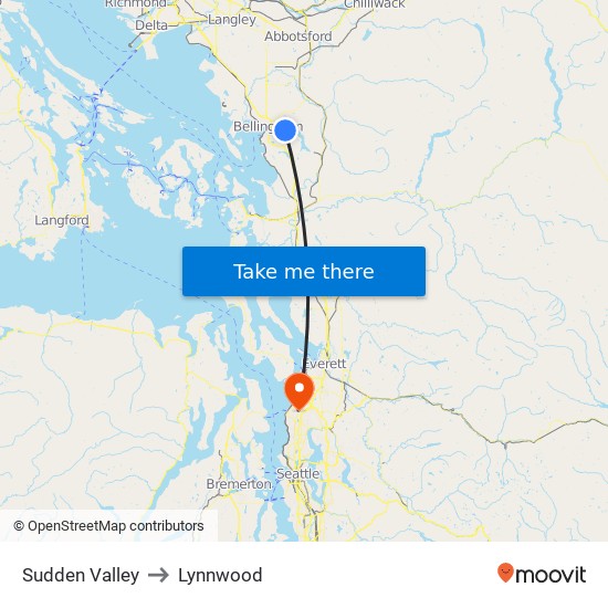 Sudden Valley to Lynnwood map