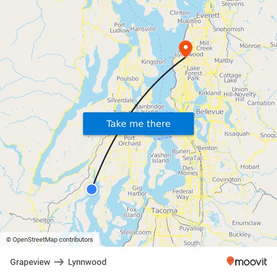 Grapeview to Lynnwood map